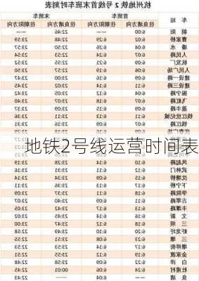 地铁2号线运营时间表