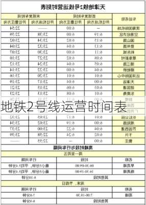 地铁2号线运营时间表