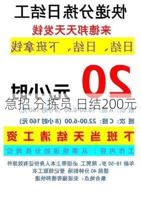 急招 分拣员 日结200元