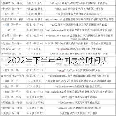 2022年下半年全国展会时间表